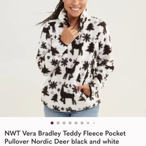 Vera Bradley fleece pullover ,pockets ,nordic deer,winter ,snowflakes,3X, NWOT